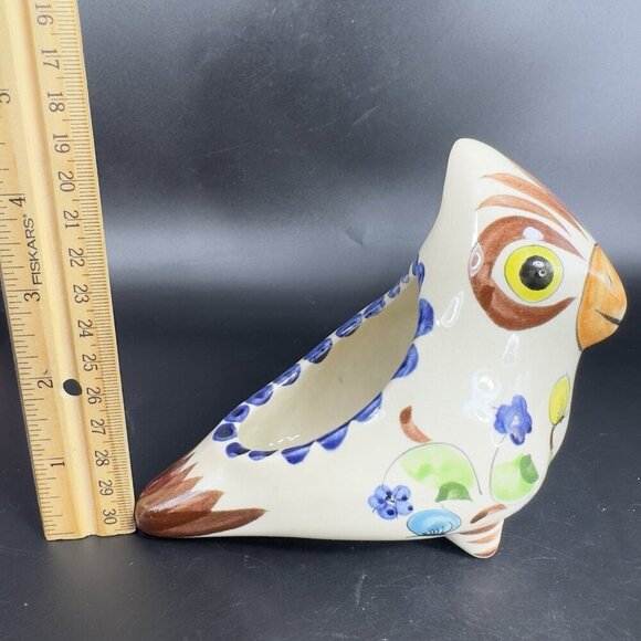 Mexican Pottery Hand Painted Bird Shaped Planter Flower Pot Small Dish Bowl VTG - Picture 3 of 12